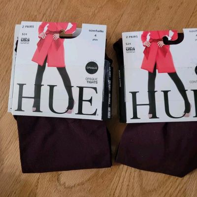 2 Pairs  HUE Women's Control Top Opaque Tights 40 Den, Burgundy, Size 4 ( Plus)