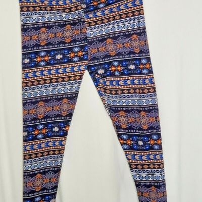 Lildy Women's Fleece Printed Leggings Dark Blue Aztec Multicolor Size L-XXL