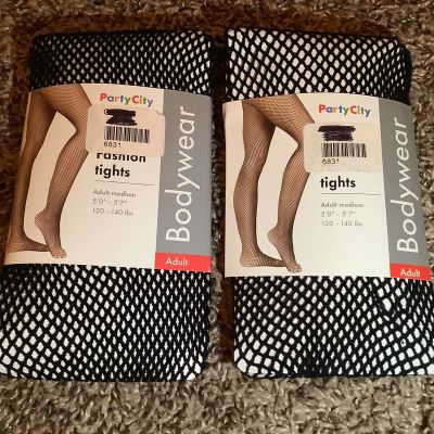 Lot of 2 - Party City bodywear fashion fishnet tights, black, size: M