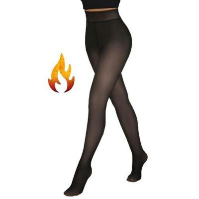 Fleece Lined Tights Women, Fake X-Large Plus Black - Thick Fleece (300g)