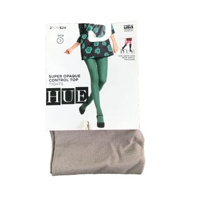 Hue Women Super Opaque Tights Control Top 1 Pair Sz 3 Patty Gray Denier 90