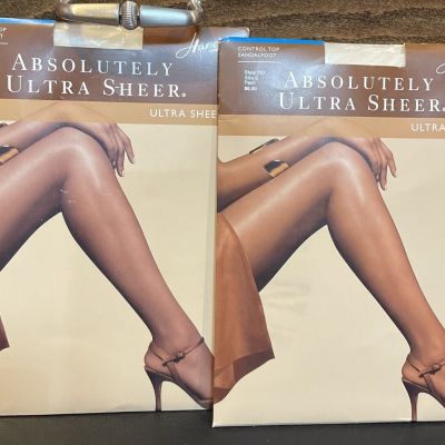 Hanes Absolutely Ultra Sheer Pearl Control Top Sandalfoot 2 Pantyhose Size E VTG