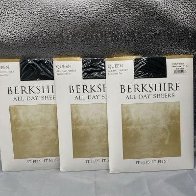 3 Pairs Berkshire Pantyhose #4404 black Size 1X-2X All Day Sheer (170-240 Lbs)