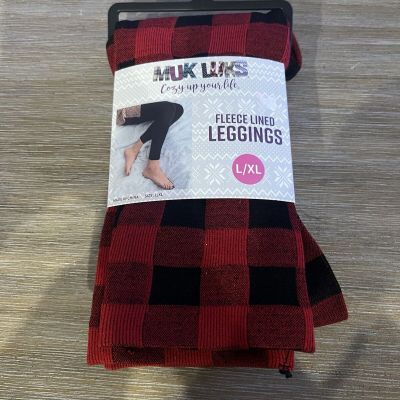 Muk Luks Fleece Lined Leggings Womens Size L/XL Red and Black Buffalo Plaid