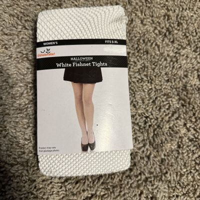 Women’s White Fishnet Tights Halloween Fit Size S-XL