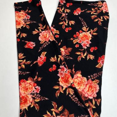 NEW LuLaRoe TC Leggings BLACK BROWN CORAL PINK Rose Peony ROMANTIC Flower