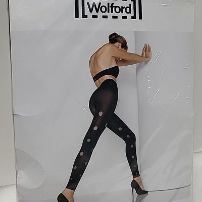 Wolford New Mega Dot Black Leggings Size Large Austria Made 60 Den Style 18899