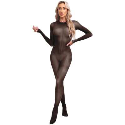 US Womens Glossy Bodystocking Sexy One Piece Lingerie See Through Full Nightwear