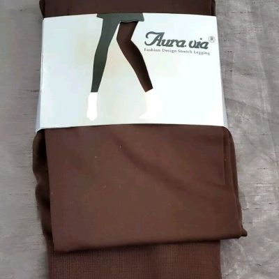 Aura Via Fashion design Stretch Legging Ladies Solid Brown One Size NEW