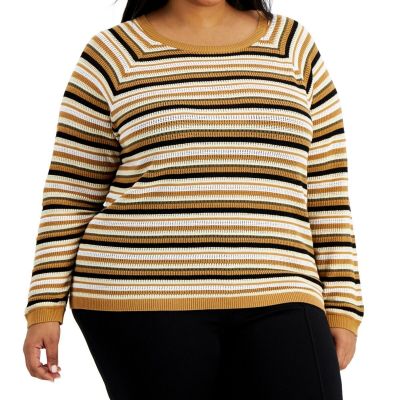 Calvin Klein Plus Size Striped Cotton Sweater - Luggage Combo 2X