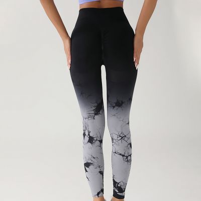 Tie Dye Gradient Color Yoga Leggings,High Waist Workout Seamless Butt Lift Pants
