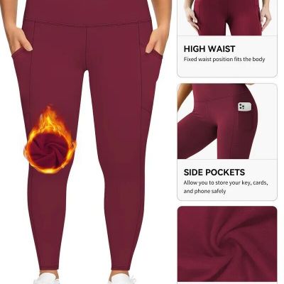 Women High Waist Tummy Control Waist Yoga Warm Leggings w/Pockets 4 colors 3X