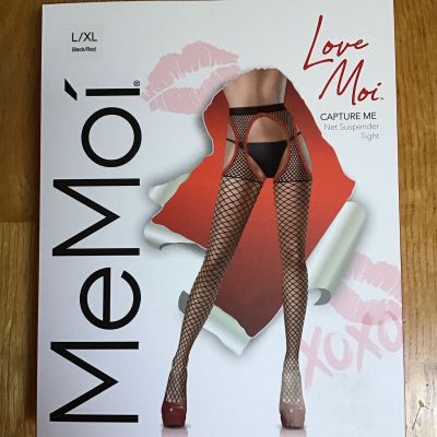 Love Moi Capture Me Net Suspender Tight Black/ Red Size L/ XL