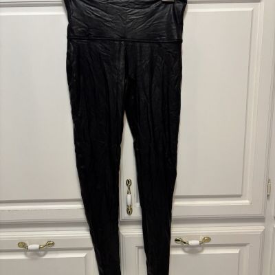 Spanx Faux Leather Leggings Black Pull On Skinny Ankle Size XL