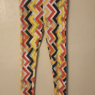 Lularoe TC Leggings NWOT Bright Multicolor Chevron Peacock Pattern Women's