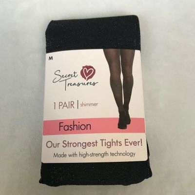 Secret Treasures Women's Black Shimmery Shiney Sheer Tights, 1 Pack Size M  NEW