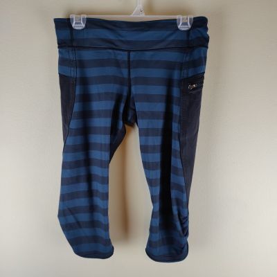 Lululemon Athletica Size 10 Blue Black Stripe Workout Capris Leggings