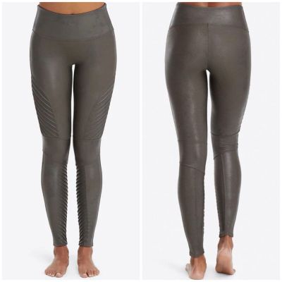 Spanx Leggings Womens Small Gunmetal Gray Faux Leather Moto Shaping