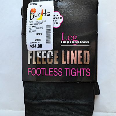 NEW Plus Size 1X-2X Leg Impressions Fleece Lined Footless Tights Black