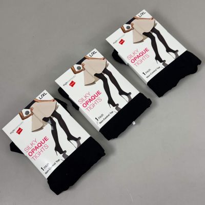 HANES (3 PACK) Style Silky Opaque Tights Non-Control Top Women's L/XL Black 6398