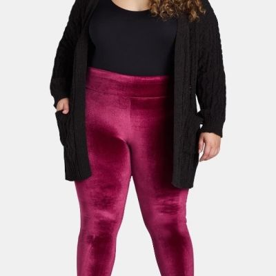 Terra & Sky Women's Maroon Velvet Leggings Plus Size 3X (24-26) NWT