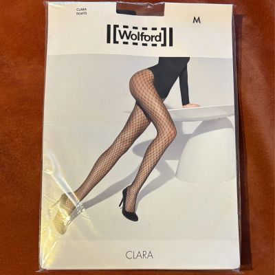 New Wolford CLARA Fishnet Tights Black Style 19089 Size Medium