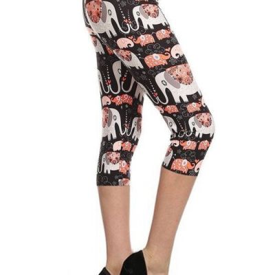 Elephants Printed, High Waisted Capri Leggings In A Fitted Style With An Ela...