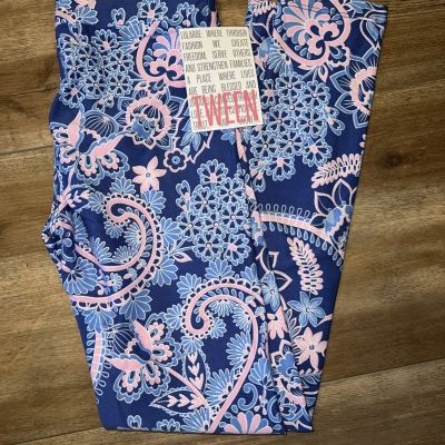 Lularoe New Fits Tween 0/00 Blue Pink Paisley Floral Leggings Major Unicorn ????