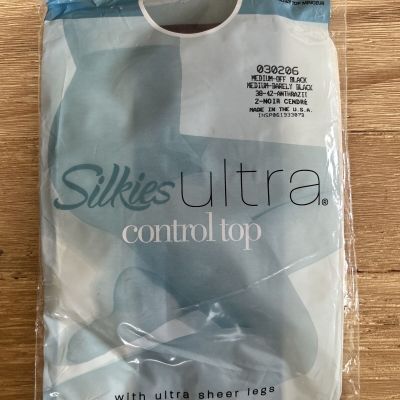 Silkies Ultra Control Top Pantyhose Size Medium Off Black #030206 NEW