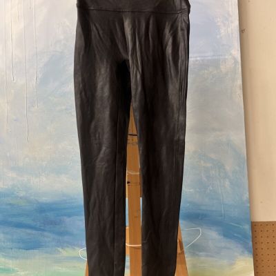 Spanx Women's Size Large Petite Faux Black Leather Leggings Pants Shapewear