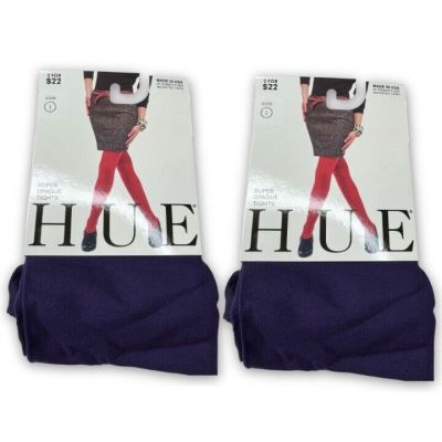 HUE Aubergine Purple Super Opaque Tights Womens Size 1 U11923 2 Pairs New