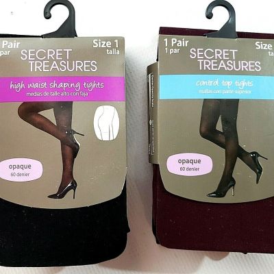 2x Secret Treasures Women's High Waist & Top Tights Black/burgandy Opaque Sz 1