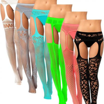 6 Pairs Women Fishnet Thigh-High Stockings Tights Suspender Pantyhose Stockings