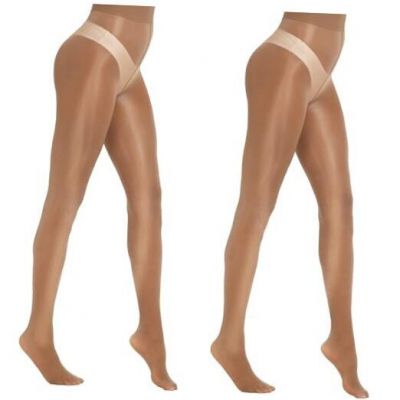 2 Pairs Women's Shiny Sheer Tights High Waist Silk Comfort Small-Medium Brown