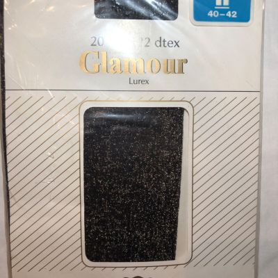 Pantyhose Glamour Lurex,Black & Gold Glitter , Sheer tights, Large, 20den,22dtex