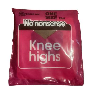 No Nonsense Knee Highs Reinforced Toe One Size Tan 2 Pairs 94perc Nylon 6perc Spandex