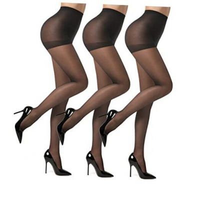 3 Pairs Women's Sheer Tights 20D, High Waist Control Top X-Large Black