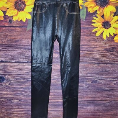 Leggins Shiny Jean Print Jegging Bottom Pants Active Comfy Soft Womens Small