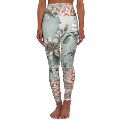 Floral Yoga Leggings, Women's Workout Pants, Elastic Waist Activewear