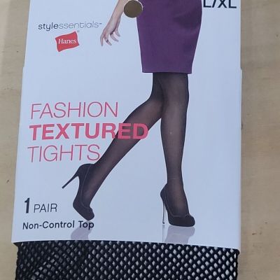 Hanes Style Essentials Tights Womens Size L/XL Black Fashion Textured Fishnet