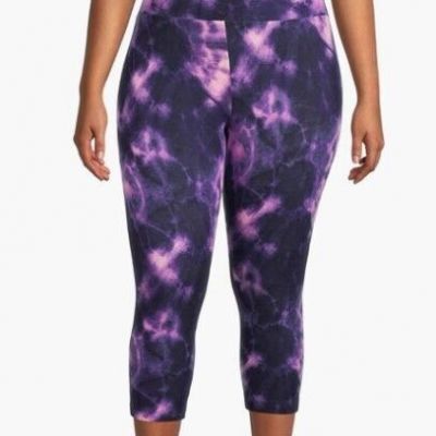 TERRA & SKY PURPLE TIE DYE CAPRI LEGGINGS HIGH RISE SUEDED SUPER SOFT 1X