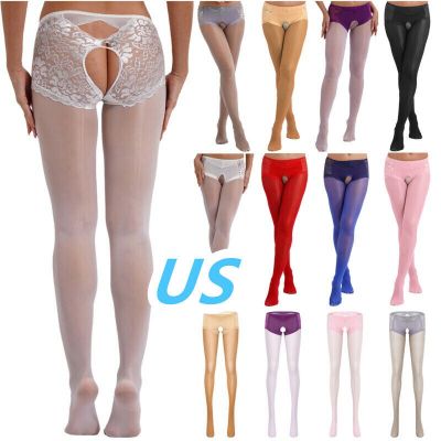 US Womens Silky Sheer Open Crotch Tights Pantyhose Thigh High Stockings Hosiery