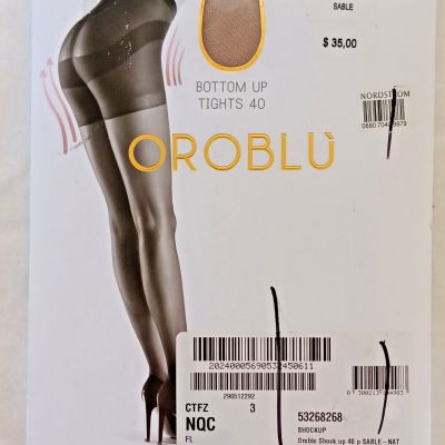 OROBLU Sable Nude Beige Shock Up Bottom Up Tights 40 Den Size Large NEW $35