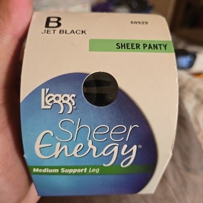 Leggs Sheer Energy Sheer Panty & Toe, Pantyhose Size B Jet Black 60929