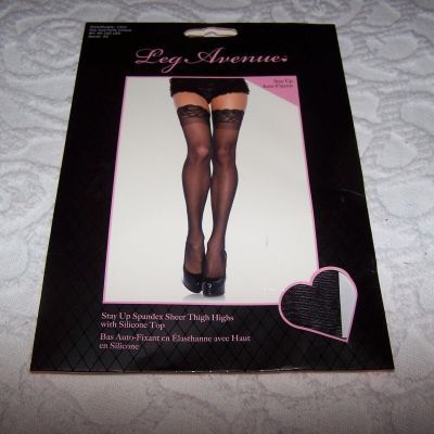 Leg Avenue Stay Up Spandex Sheer Thigh Highs Silicone Lace Tops - O/S 90-160 LBS