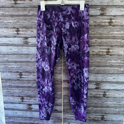 Athleta Women's Rainier Leggings Size M Purple Printed Pull-On Logo