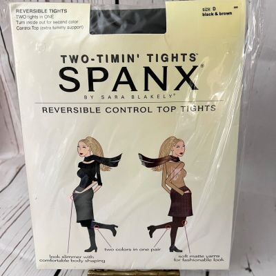 Spanx Two Timin Tights BLACK BROWN Reversible Control Top Size D NEW SEALED!