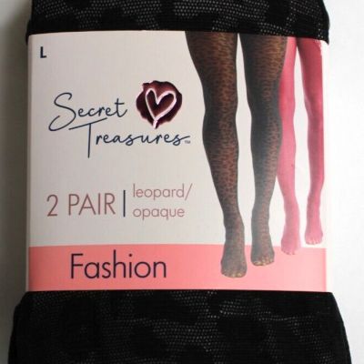 Secret Treasures Women's Wine Red Opaque & Black Leopard 2pk Tights Large NEW