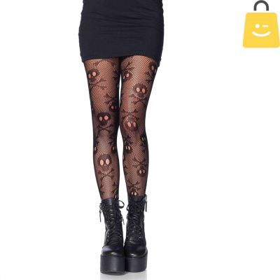 Stylish Women's Skull Print Micro Fishnet Tights - One Size, Comfortable Fit