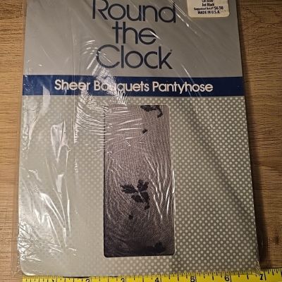 Round the Clock Pantyhose Control Top Black SHEER BOUQUETS 720 SIZE B VINTAGE